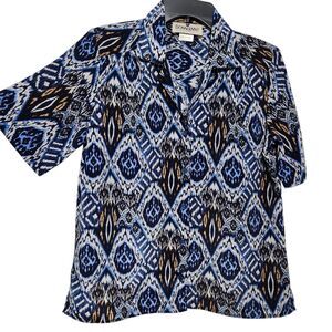 Donnkenny Vintage Blouse Size Small Blue Short Sleeve Lightweight